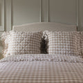 Matilda Beige Gingham Scallop Quilted Linen Blend Continental Square Pillowcases - Pair