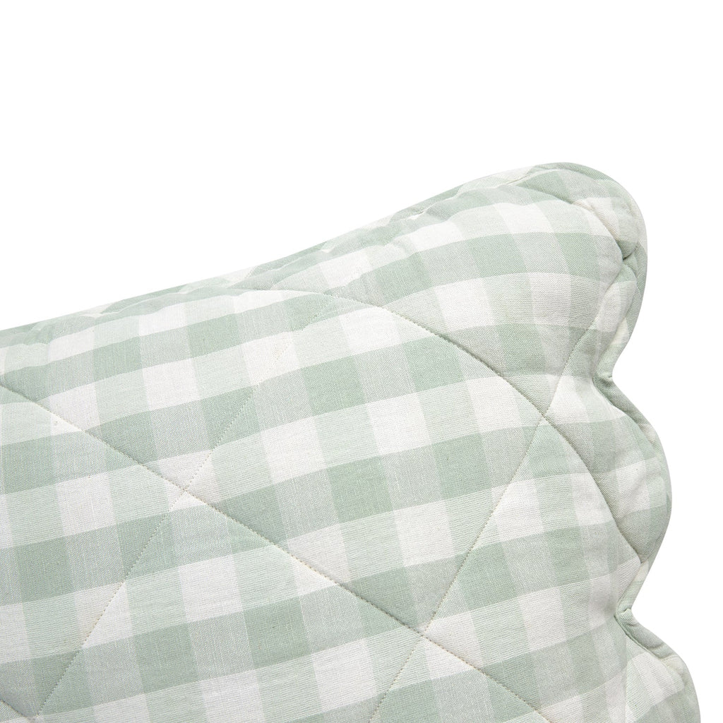 Matilda Sage Green Gingham Scallop Quilted Linen Blend Continental Square Pillowcases - Pair