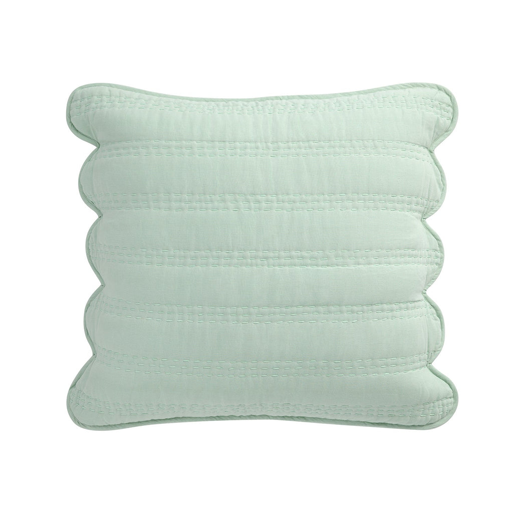Matilda Seafoam Green Scallop Quilted Linen Blend Continental Square Pillowcases - Pair