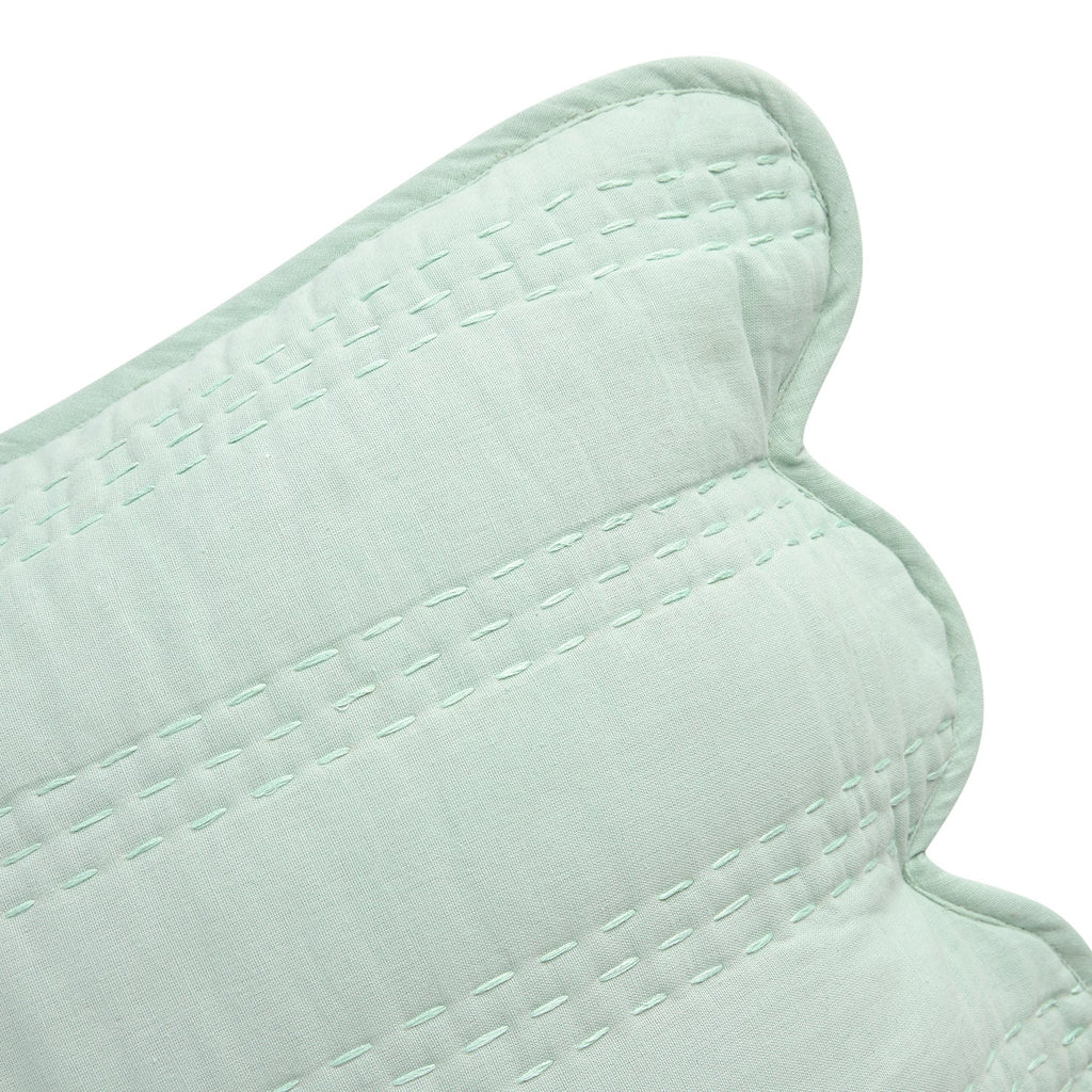 Matilda Seafoam Green Scallop Quilted Linen Blend Continental Square Pillowcases - Pair