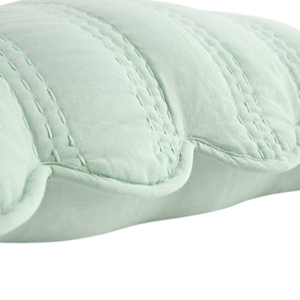 Matilda Seafoam Green Scallop Quilted Linen Blend Continental Square Pillowcases - Pair