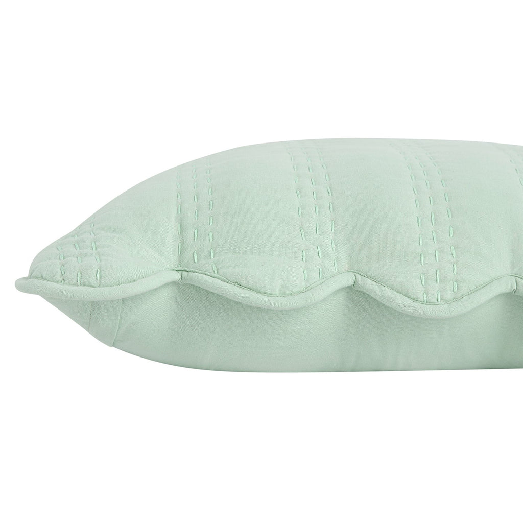 Matilda Seafoam Green Scallop Quilted Linen Blend Continental Square Pillowcases - Pair