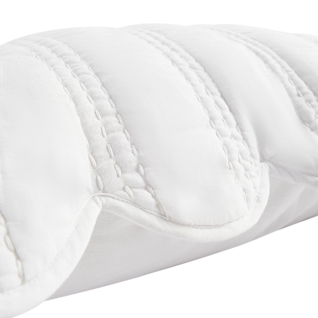 Matilda White Scallop Quilted Linen Blend Continental Square Pillowcases - Pair