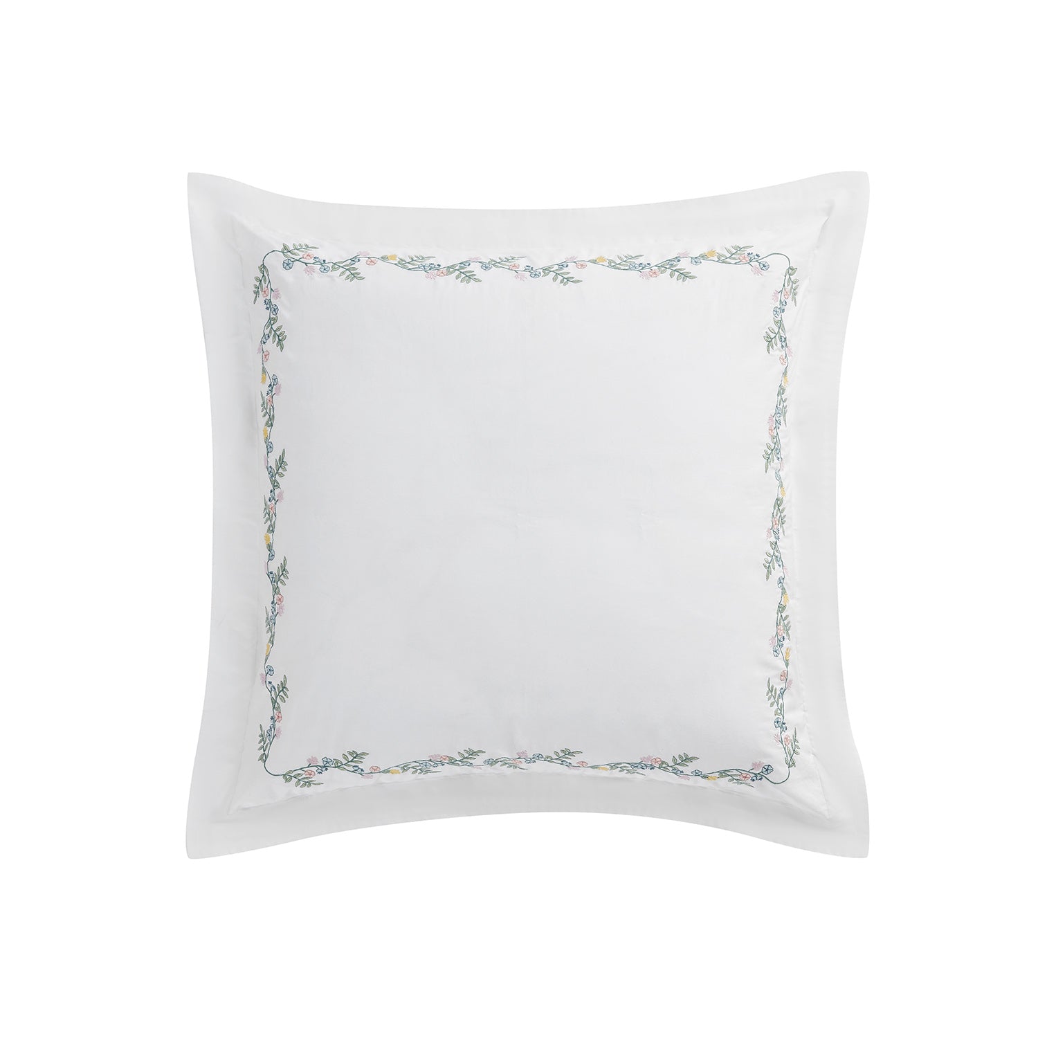 Meadow White Floral Embroidered 300 Thread Count Cotton Percale Continental Square Pillowcases - Pair