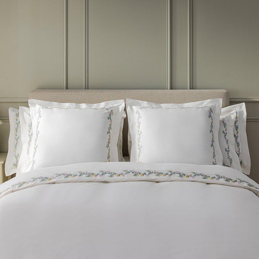 Meadow White Floral Embroidered 300 Thread Count Cotton Percale Continental Square Pillowcases - Pair
