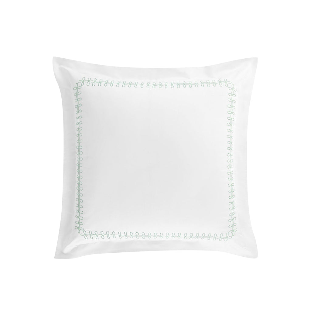 Milano Sea Spray Green Knot Embroidered 600 Thread Count Cotton Sateen Continental Square Pillowcases - Pair