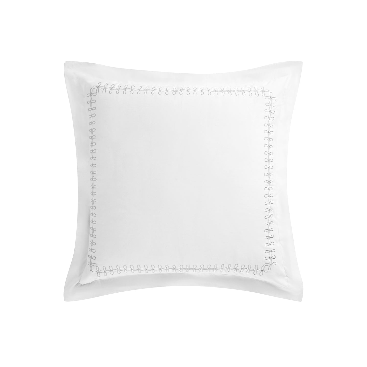 Milano Glacier Grey Knot Embroidered 600 Thread Count Cotton Sateen Continental Square Pillowcases - Pair