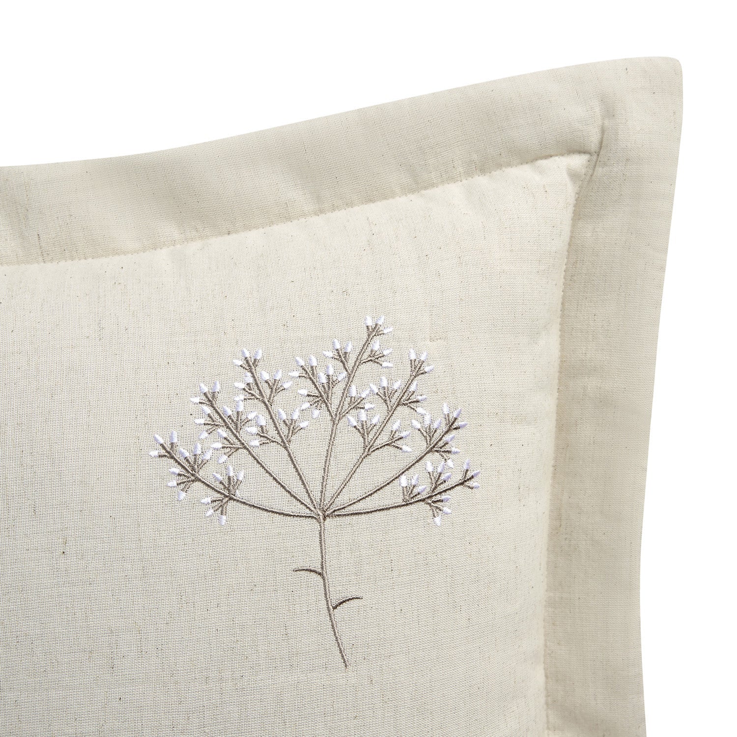 Meadow Cream Sprig Embroidered Quilted Linen Blend Continental Square Pillowcases - Pair