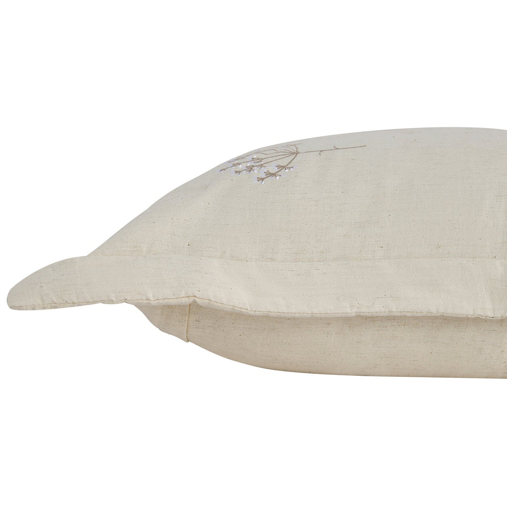 Meadow Cream Sprig Embroidered Quilted Linen Blend Continental Square Pillowcases - Pair