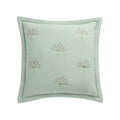 Meadow Seafoam Green Sprig Embroidered Quilted Linen Blend Continental Square Pillowcases - Pair