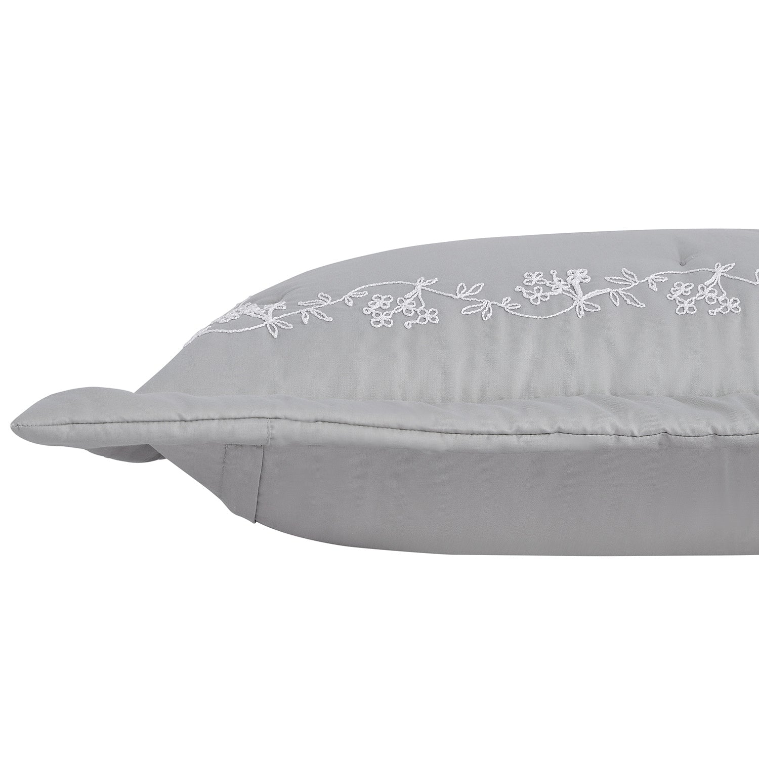 Valentina Grey Floral Embroidered 600 Thread Count Cotton Sateen Continental Square Pillowcases - Pair