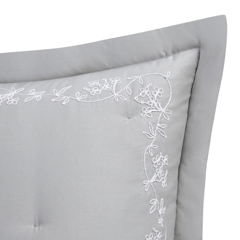Valentina Grey Floral Embroidered 600 Thread Count Cotton Sateen Continental Square Pillowcases - Pair