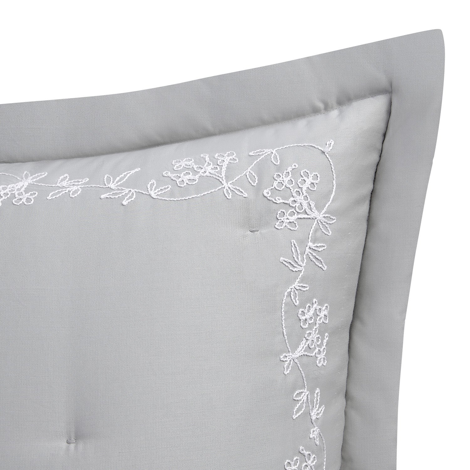 Valentina Grey Floral Embroidered 600 Thread Count Cotton Sateen Continental Square Pillowcases - Pair