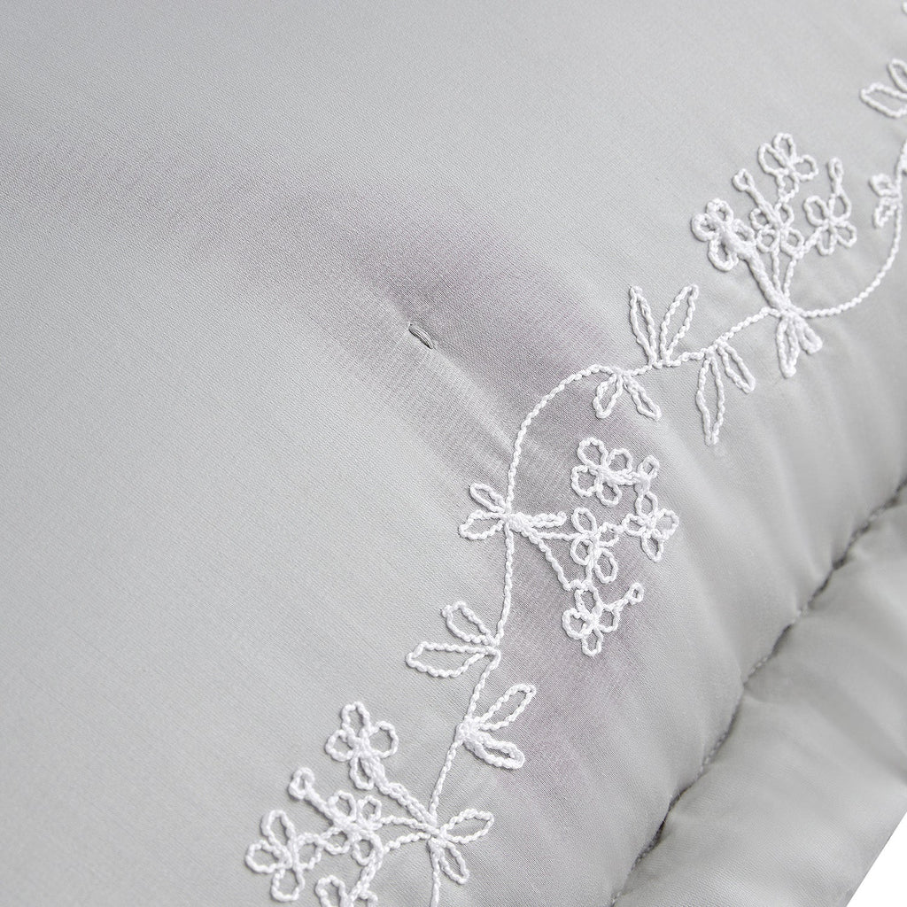 Valentina Grey Floral Embroidered 600 Thread Count Cotton Sateen Continental Square Pillowcases - Pair