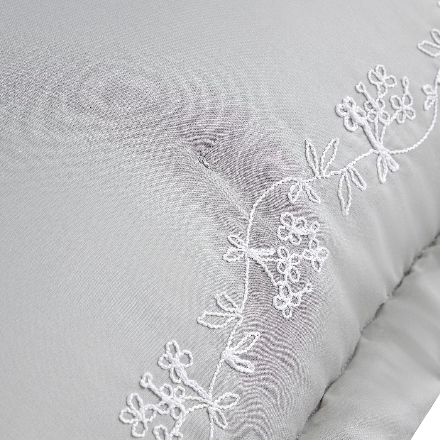 Valentina Grey Floral Embroidered 600 Thread Count Cotton Sateen Continental Square Pillowcases - Pair