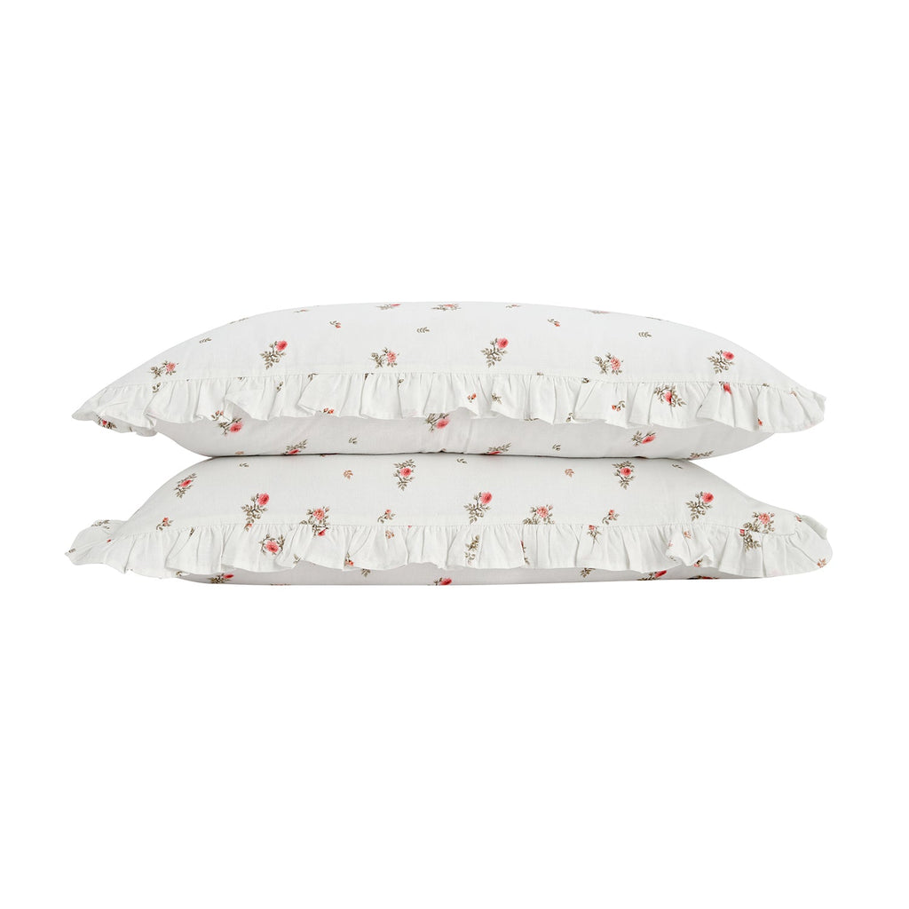 Darcy Rose Ivory White Ruffle Linen Blend Pillowcases - Pair