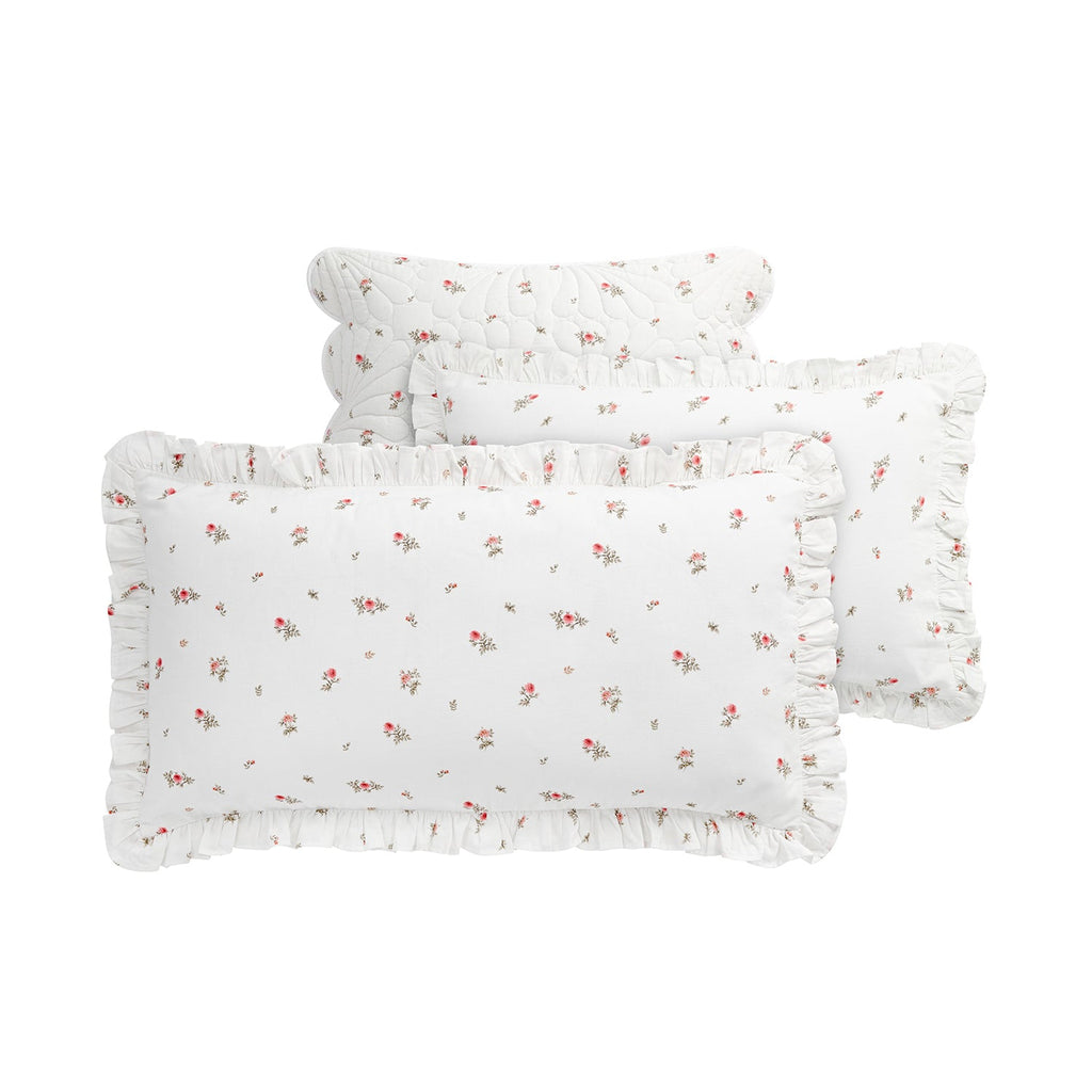 Darcy Rose Ivory White Ruffle Linen Blend Pillowcases - Pair