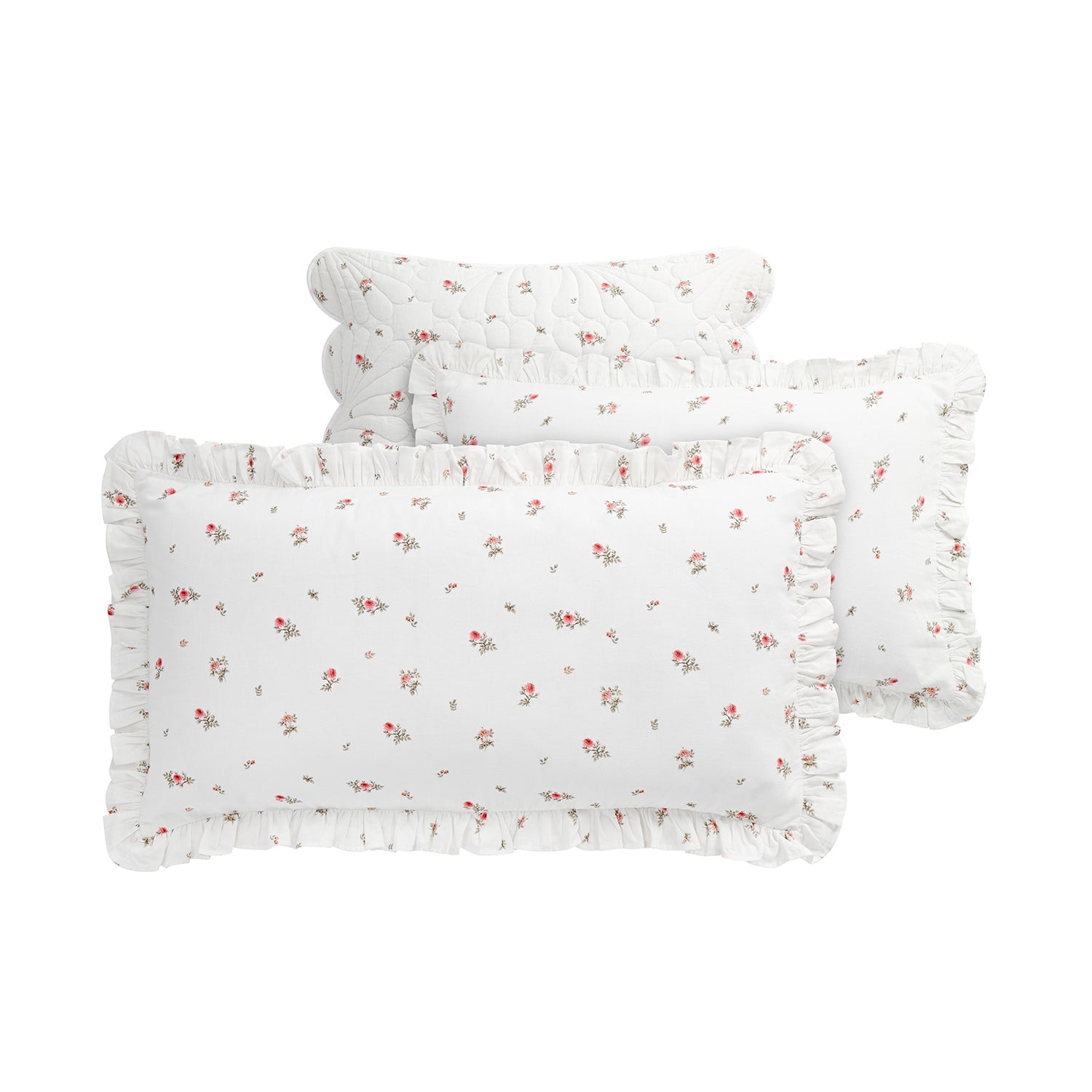 Darcy Rose Ivory White Ruffle Linen Blend Pillowcases - Pair