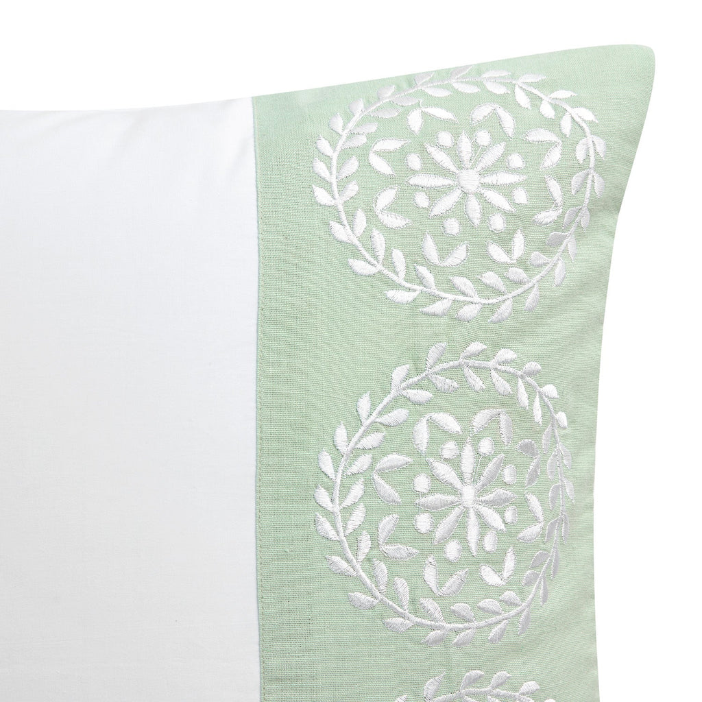 Elodie White & Seafoam Green Floral Embroidered 300 Thread Count Cotton Percale Regular Pillowcases - Pair