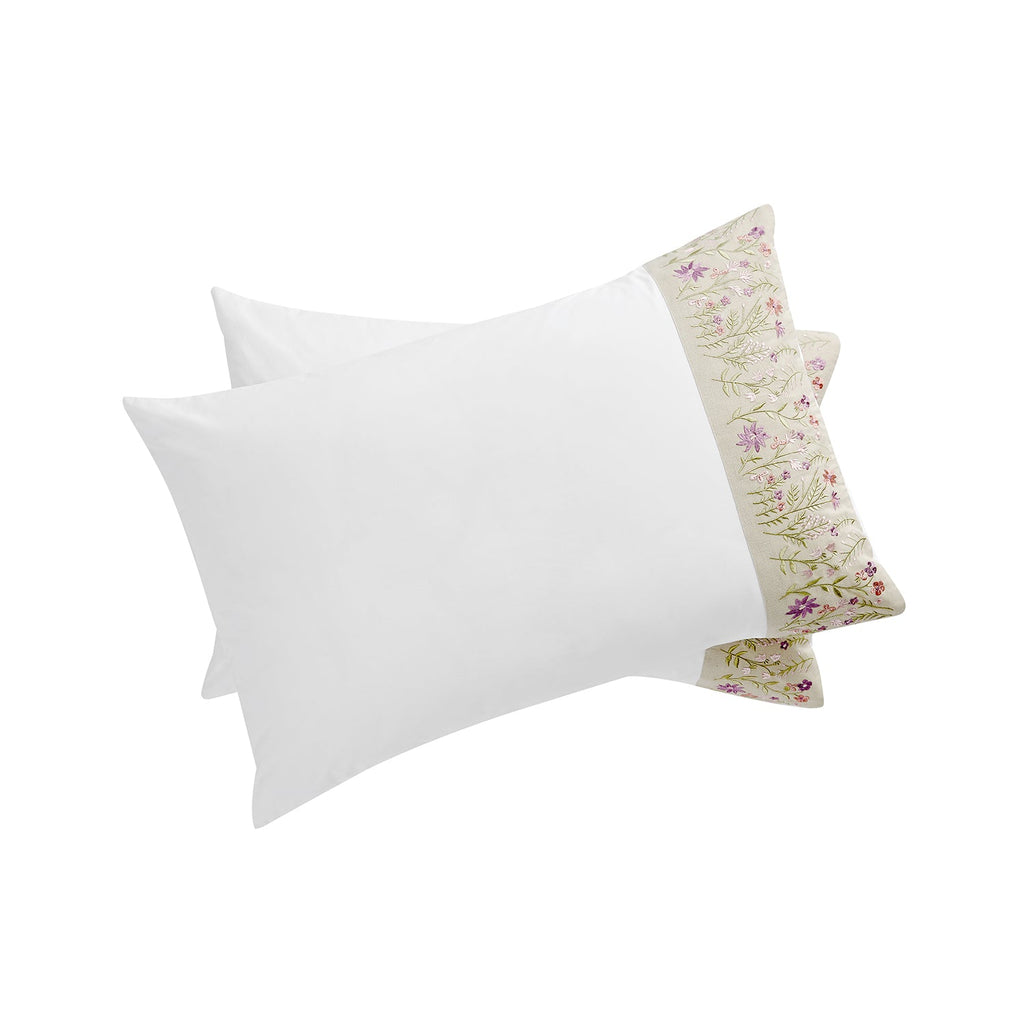 Evelyn Wildflower Embroidered 300 Thread Count Cotton Percale Regular Pillowcases - Pair