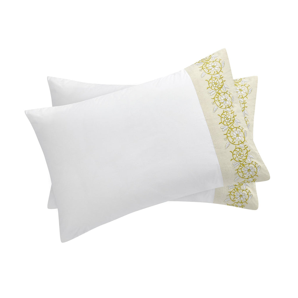Jasmina White Floral Embroidered 300 Thread Count Cotton Percale Regular Pillowcases - Pair