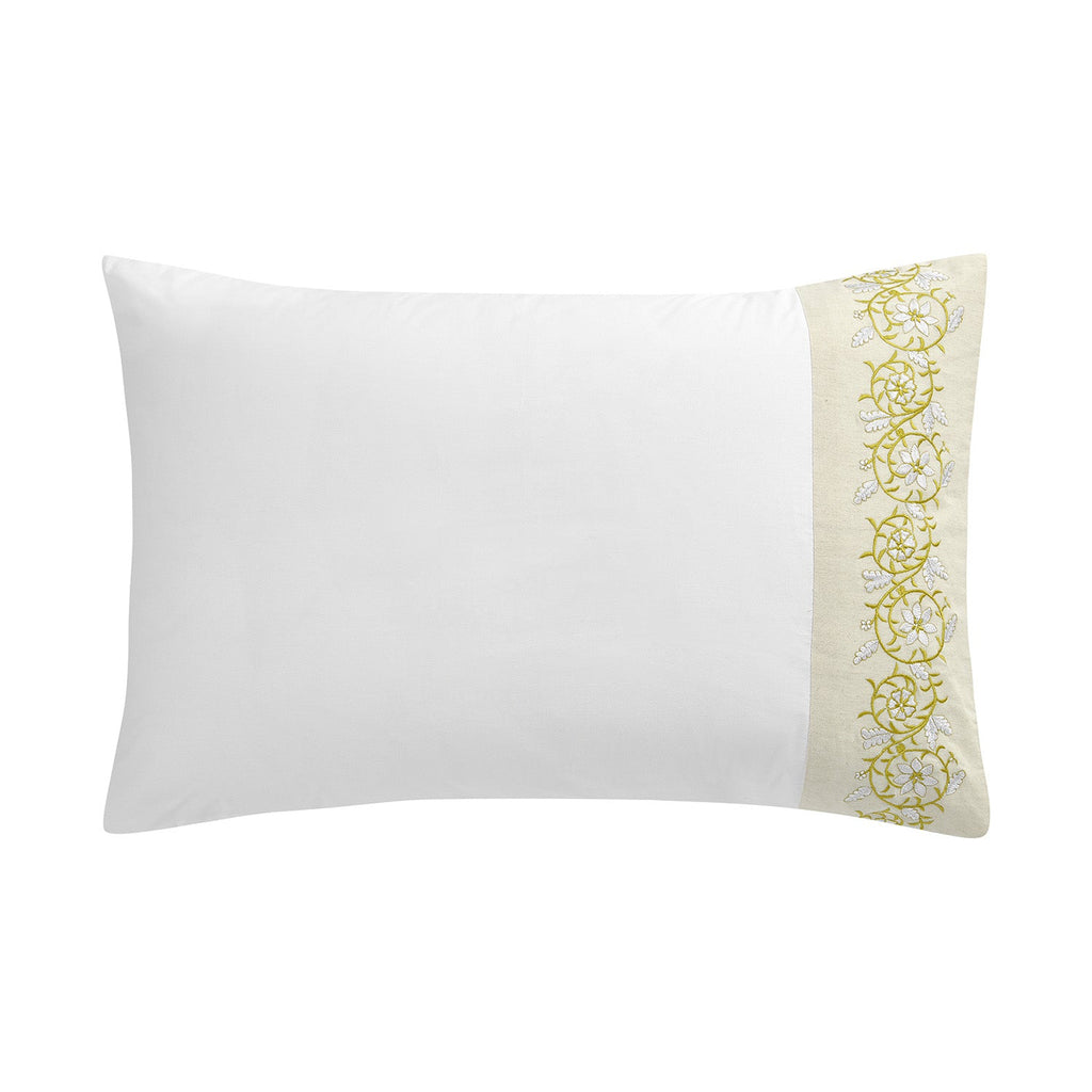 Jasmina White Floral Embroidered 300 Thread Count Cotton Percale Regular Pillowcases - Pair