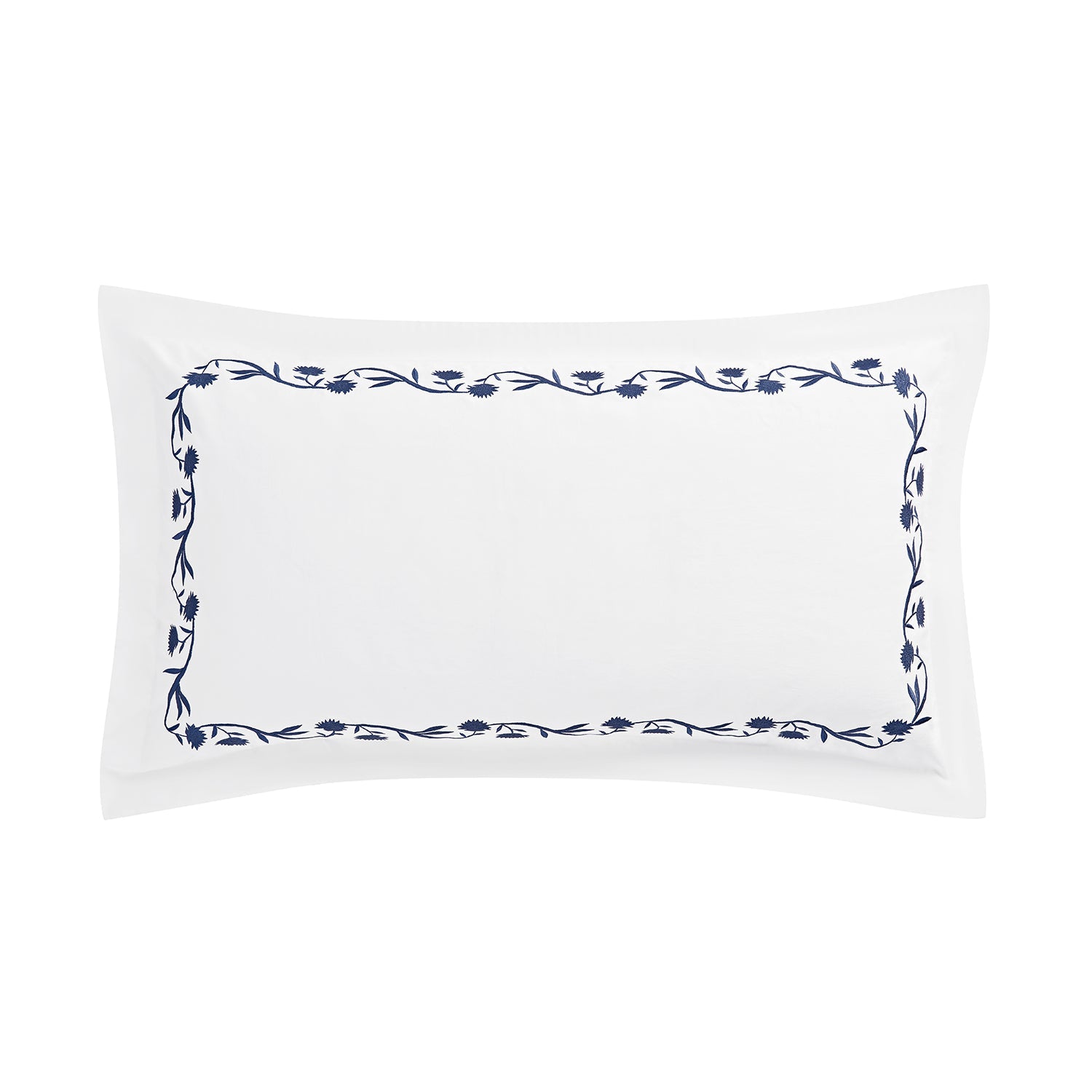 Adeline Midnight Blue Floral Embroidered 600 Thread Count Cotton Sateen King Size Oxford Pillowcases - Pair