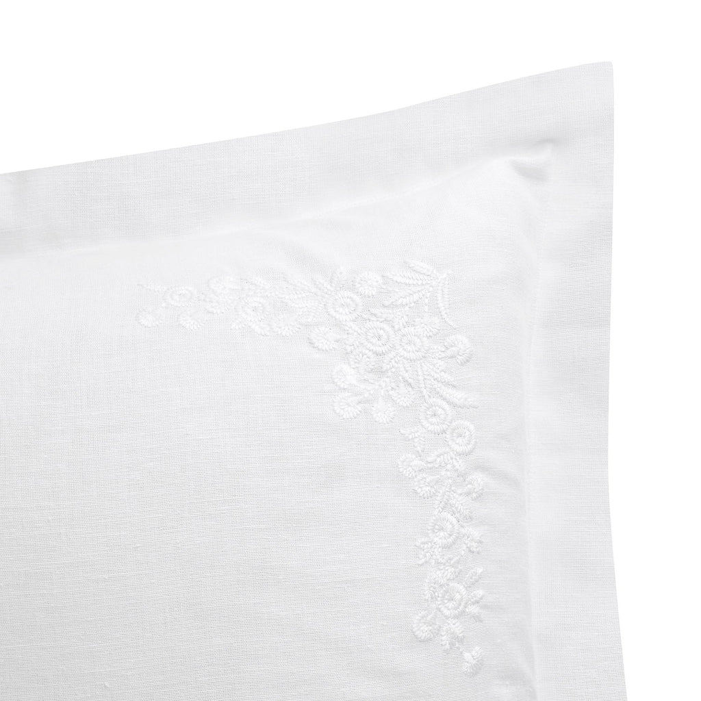 Esmeralda White Floral Embroidered Linen Blend King Size Oxford Pillowcases - Pair