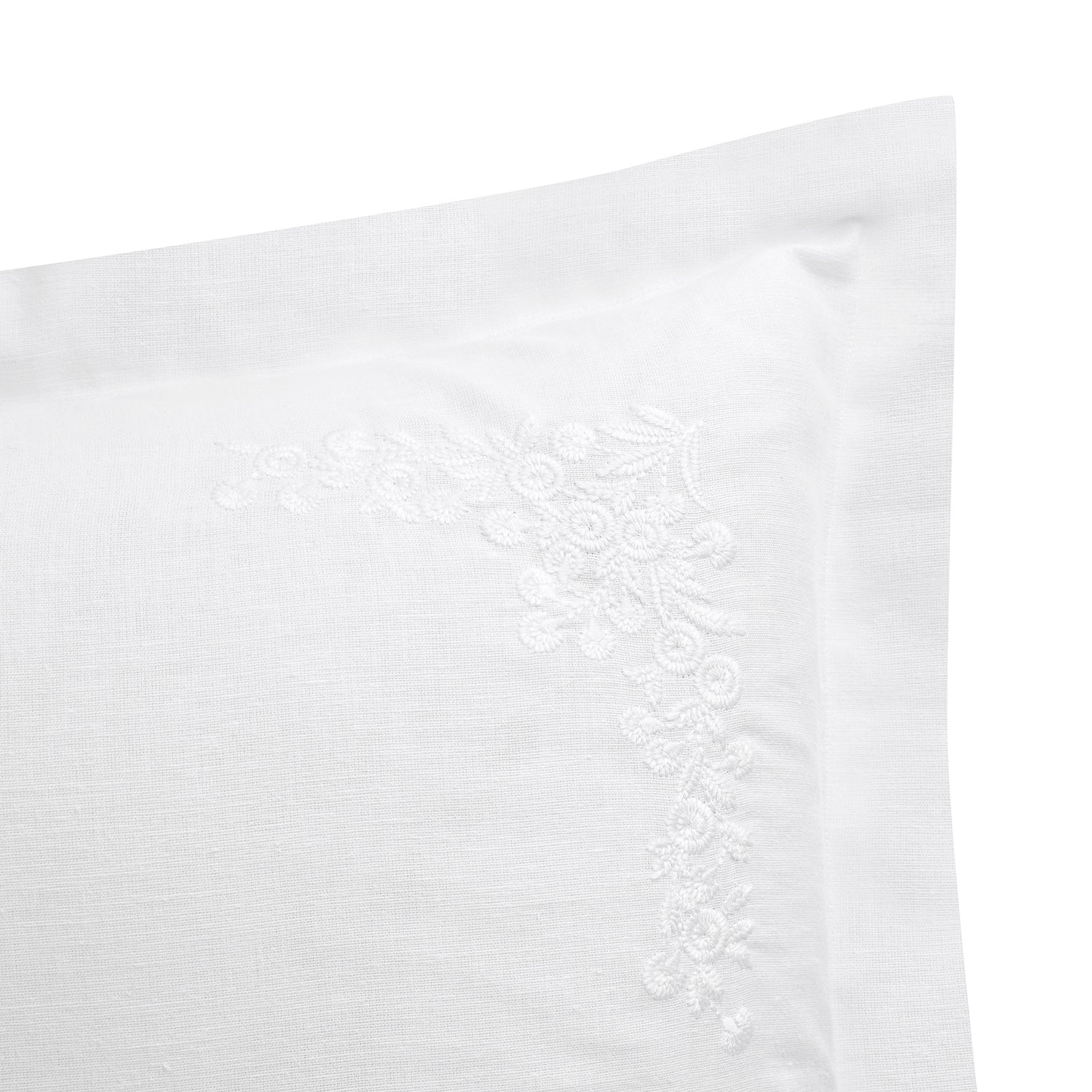 Esmeralda White Floral Embroidered Linen Blend King Size Oxford Pillowcases - Pair
