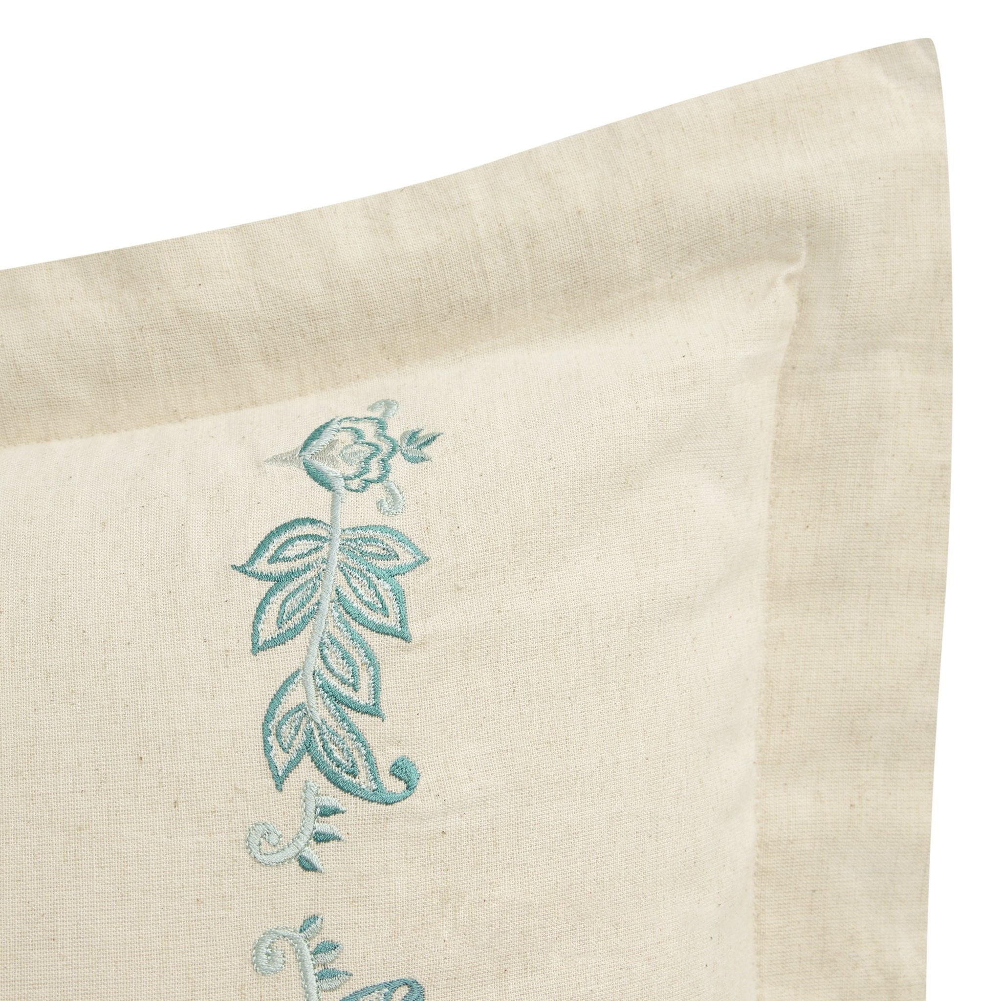 Isadora Teal Damask Embroidered Linen Blend King Size Oxford Pillowcases - Pair