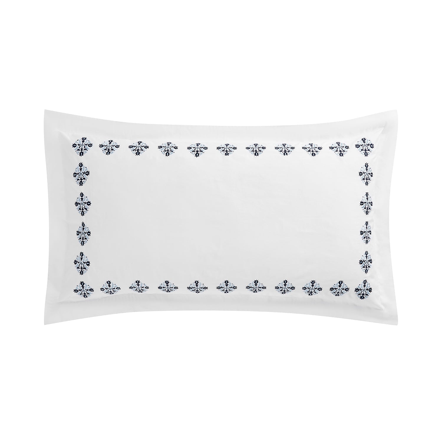 Kingsbury Navy & Powder Blue Heritage Embroidered 600 Thread Count Cotton Sateen King Size Oxford Pillowcases - Pair