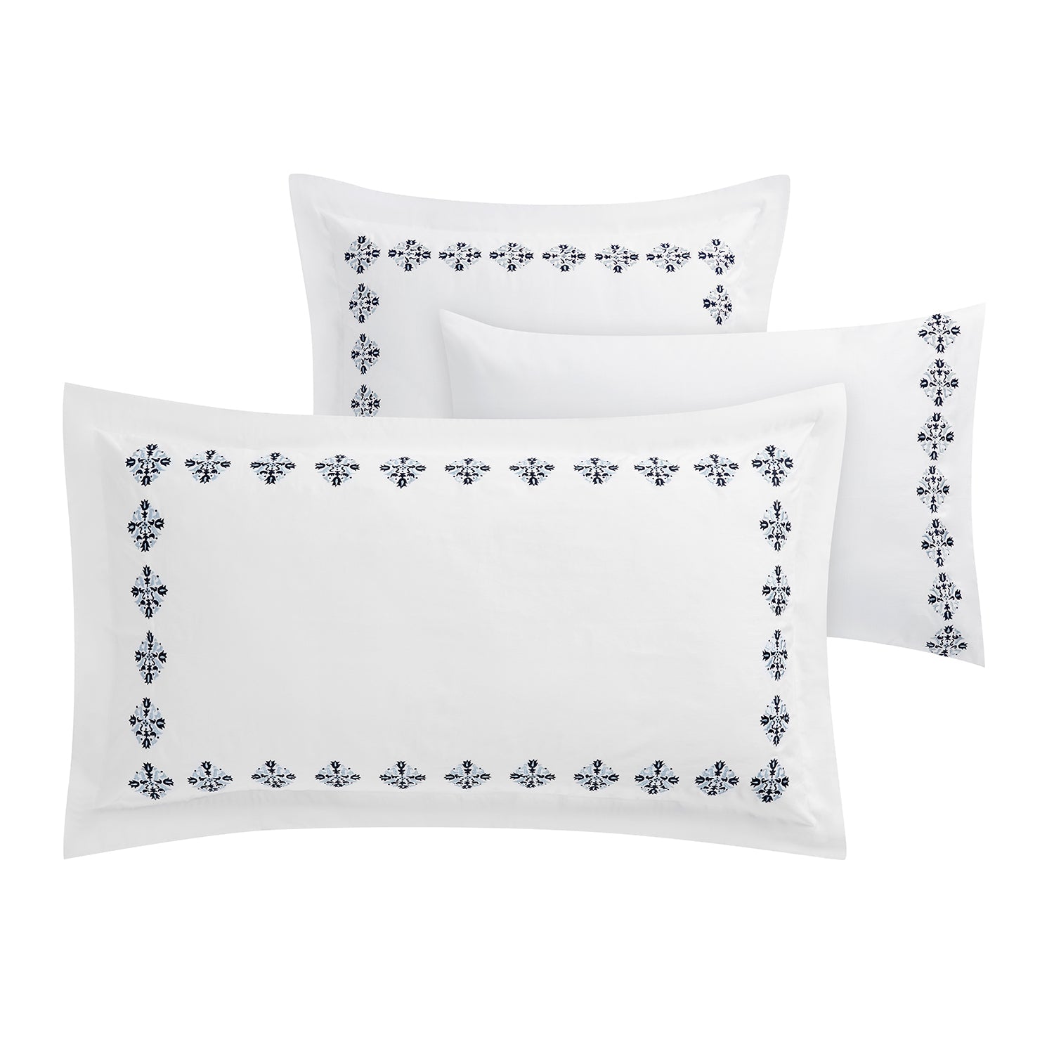 Kingsbury Navy & Powder Blue Heritage Embroidered 600 Thread Count Cotton Sateen King Size Oxford Pillowcases - Pair