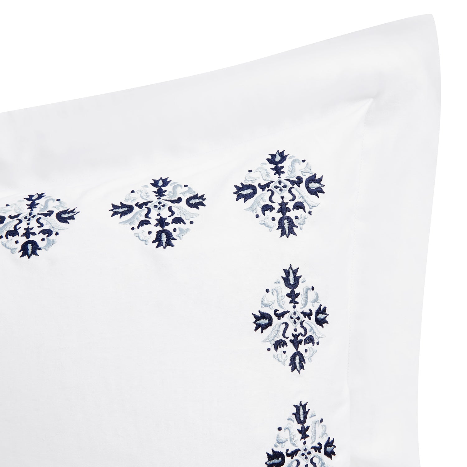 Kingsbury Navy & Powder Blue Heritage Embroidered 600 Thread Count Cotton Sateen King Size Oxford Pillowcases - Pair