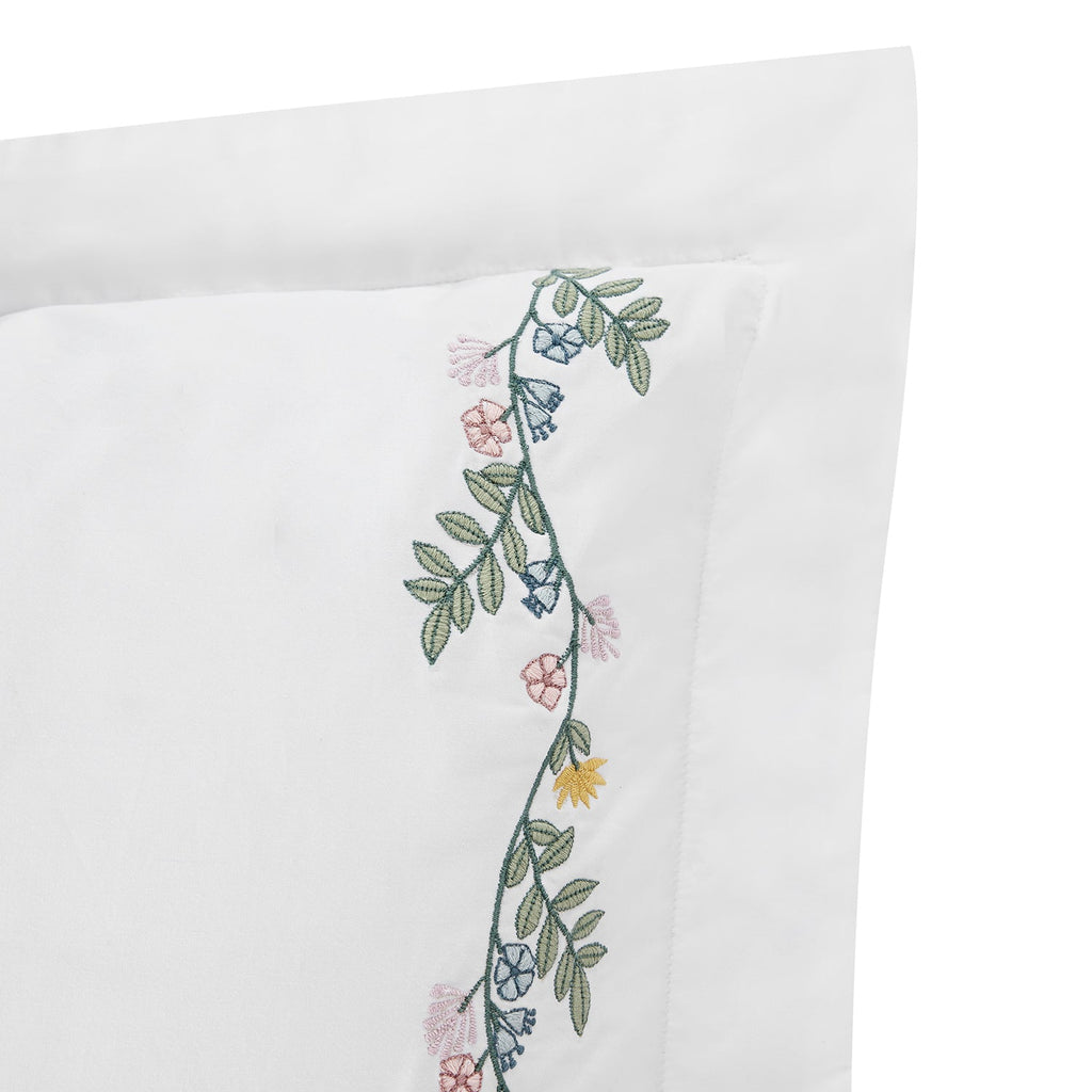 Meadow White Floral Embroidered 300 Thread Count Cotton Percale King Size Oxford Pillowcases - Pair