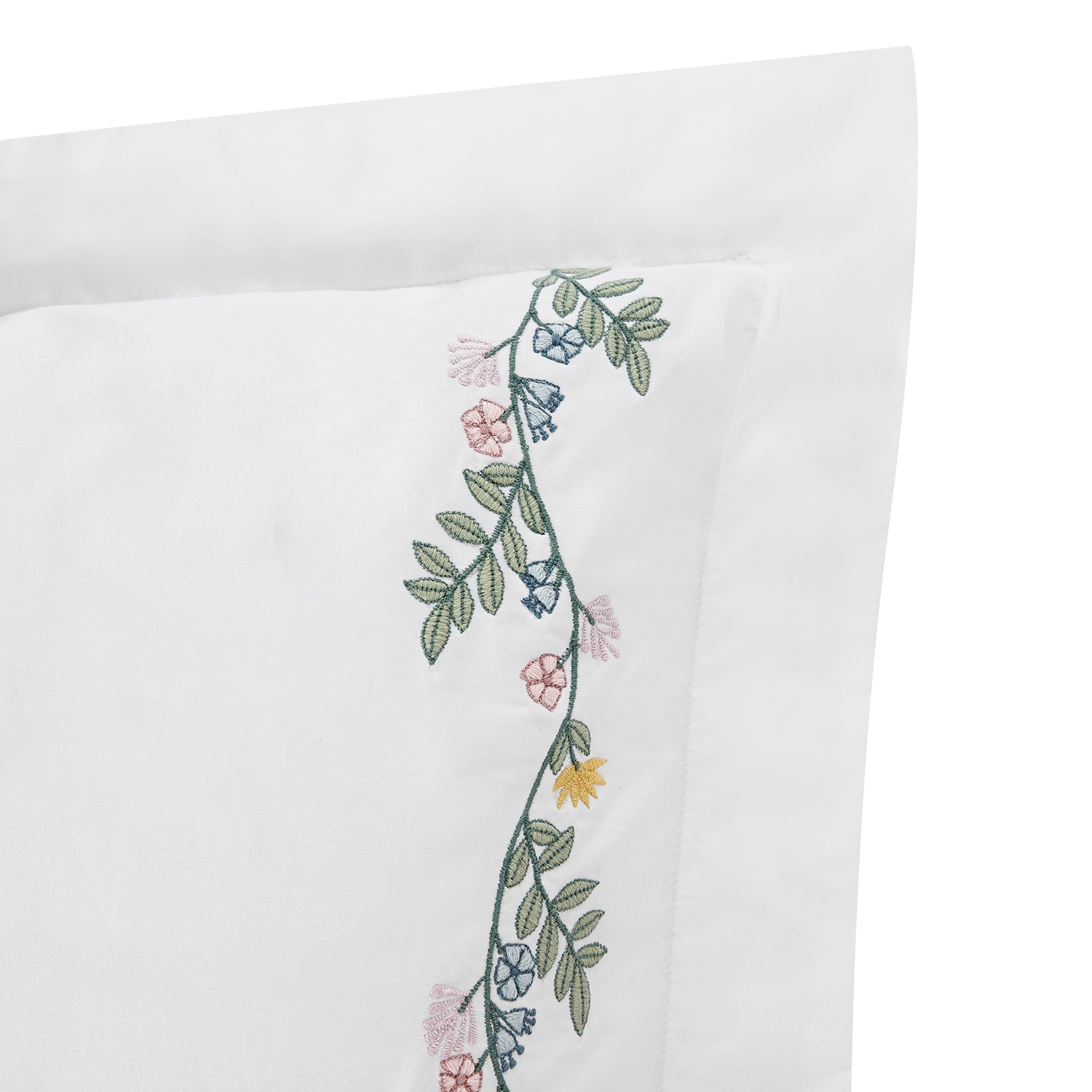 Meadow White Floral Embroidered 300 Thread Count Cotton Percale King Size Oxford Pillowcases - Pair