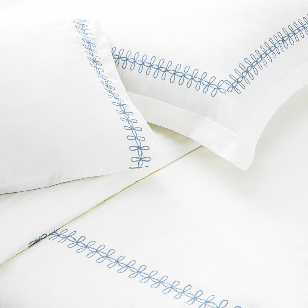 Milano Air Force Blue Knot Embroidered 600 Thread Count Cotton Sateen King Size Oxford Pillowcases - Pair