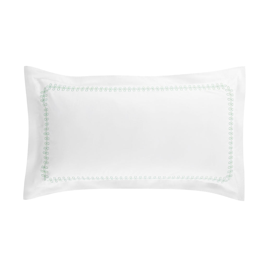 Milano Sea Spray Green Knot Embroidered 600 Thread Count Cotton Sateen King Size Oxford Pillowcases - Pair
