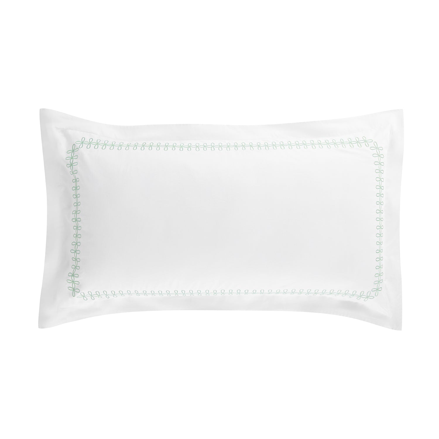 Milano Sea Spray Green Knot Embroidered 600 Thread Count Cotton Sateen King Size Oxford Pillowcases - Pair