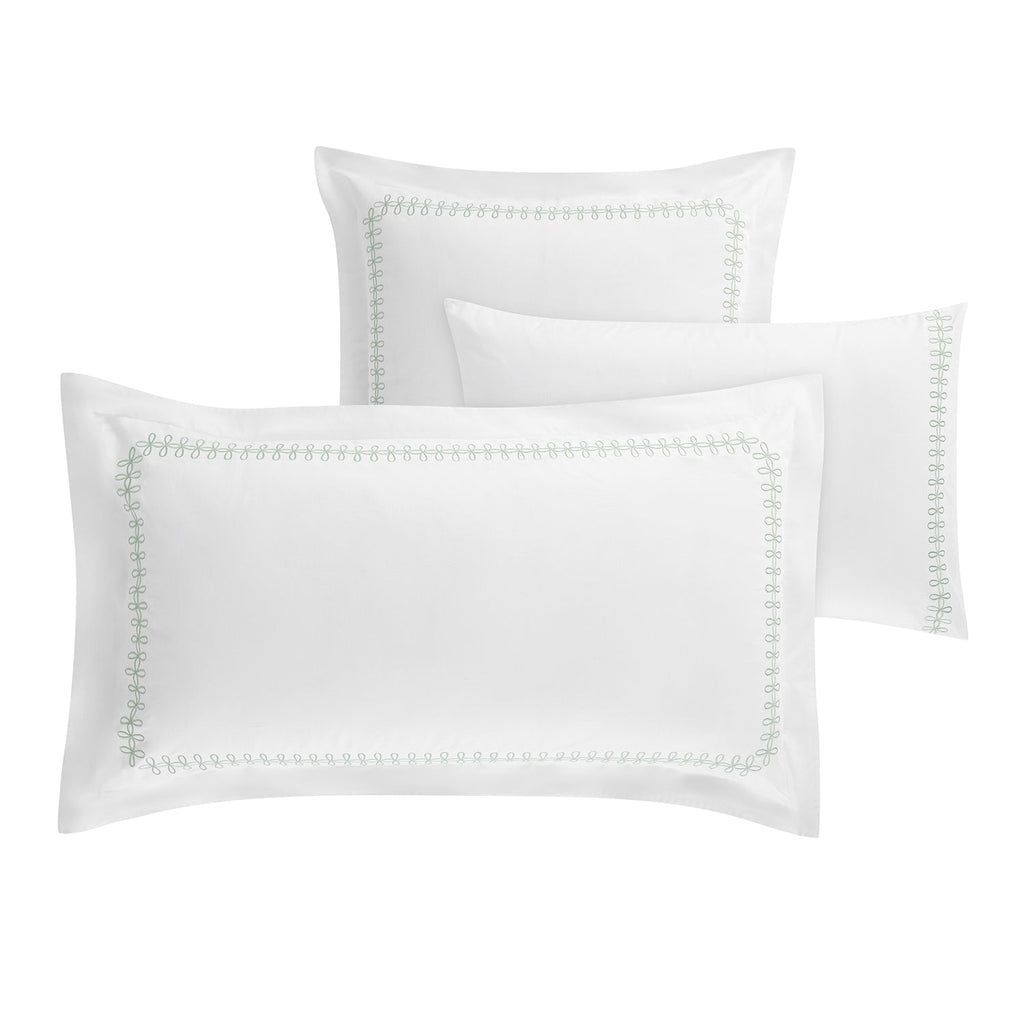 Milano Sea Spray Green Knot Embroidered 600 Thread Count Cotton Sateen King Size Oxford Pillowcases - Pair