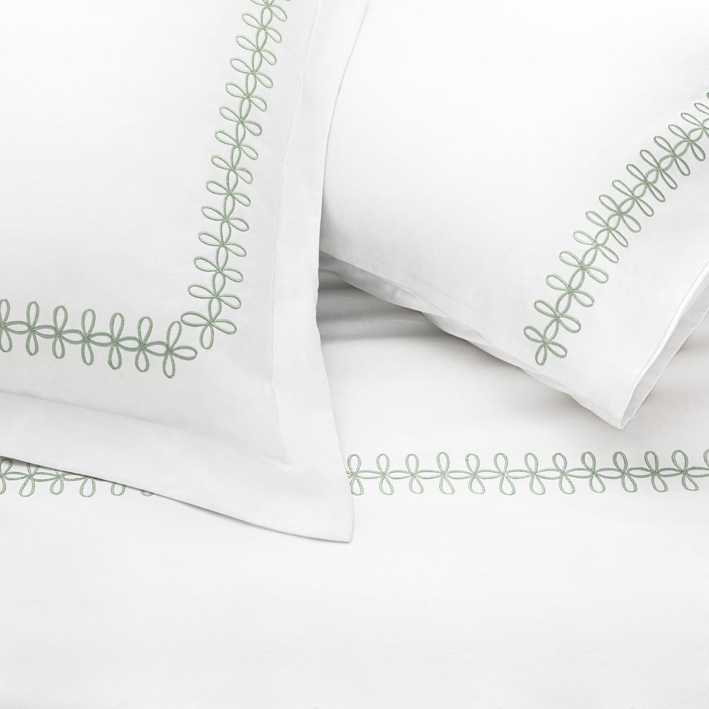 Milano Sea Spray Green Knot Embroidered 600 Thread Count Cotton Sateen King Size Oxford Pillowcases - Pair