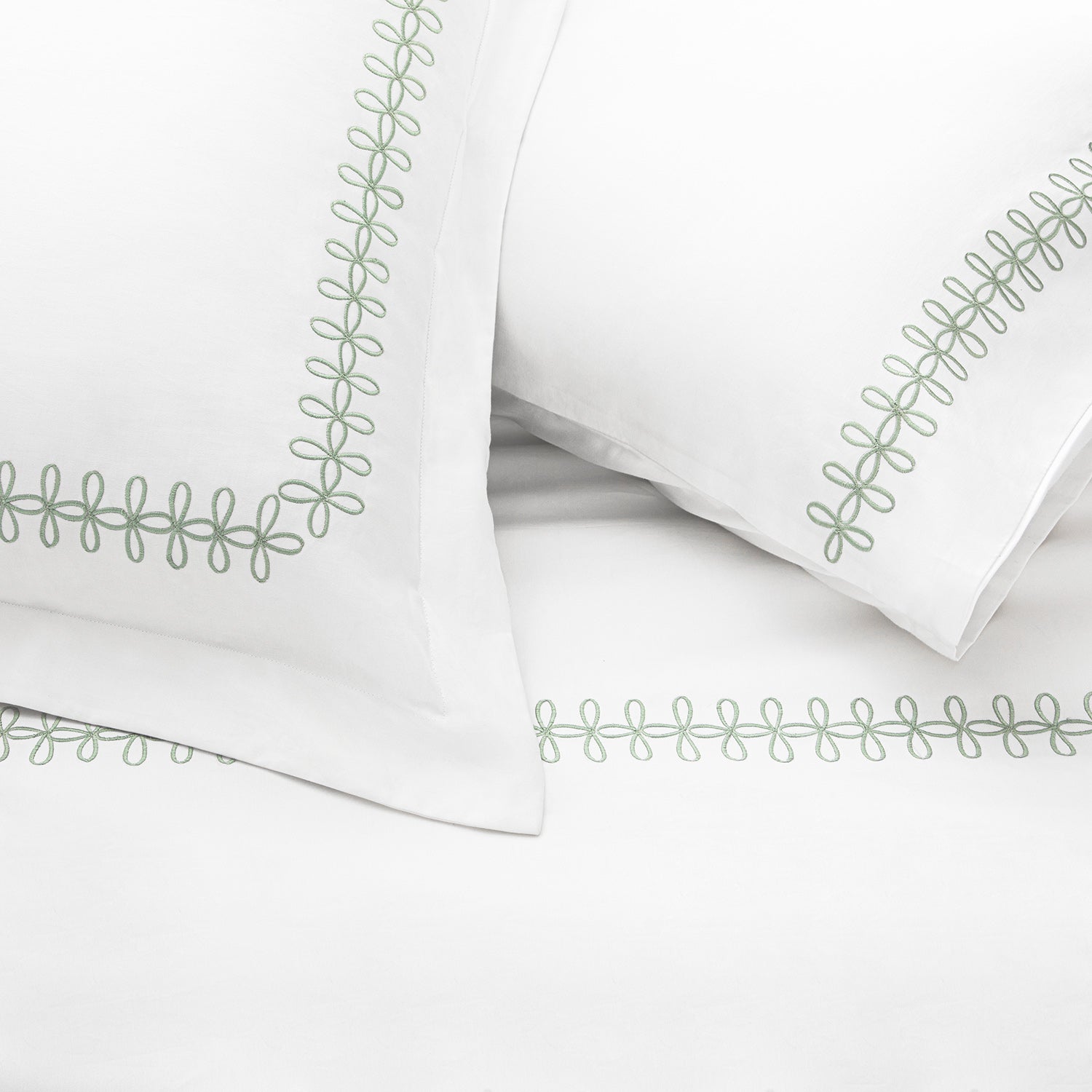 Milano Sea Spray Green Knot Embroidered 600 Thread Count Cotton Sateen King Size Oxford Pillowcases - Pair