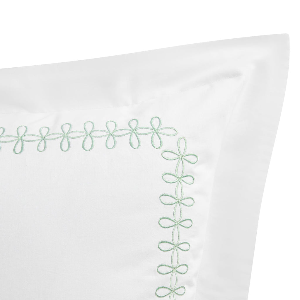 Milano Sea Spray Green Knot Embroidered 600 Thread Count Cotton Sateen King Size Oxford Pillowcases - Pair
