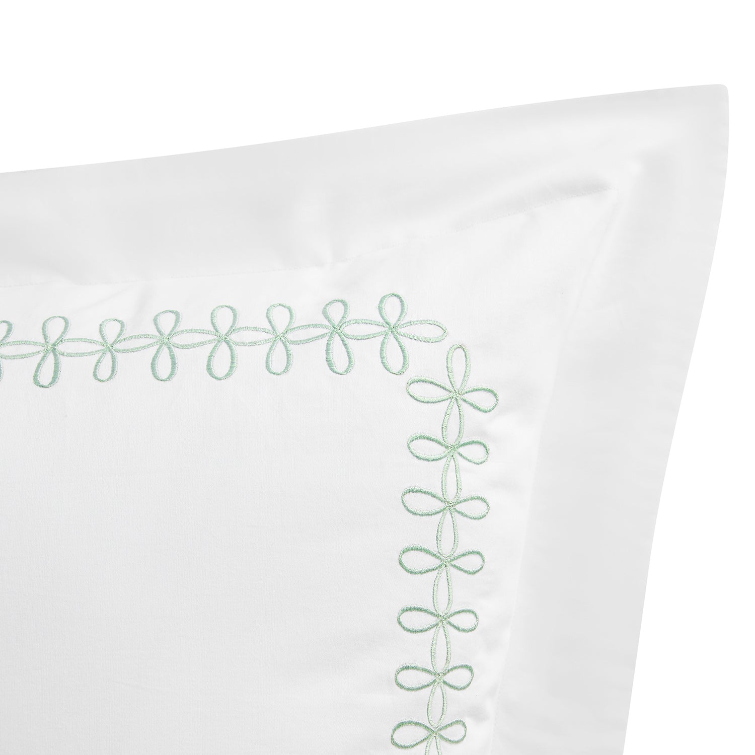 Milano Sea Spray Green Knot Embroidered 600 Thread Count Cotton Sateen King Size Oxford Pillowcases - Pair