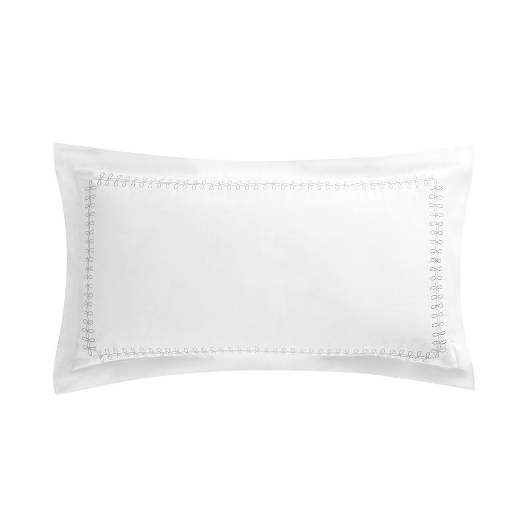 Milano Glacier Grey Knot Embroidered 600 Thread Count Cotton Sateen Kingsize Oxford Pillowcases - Pair