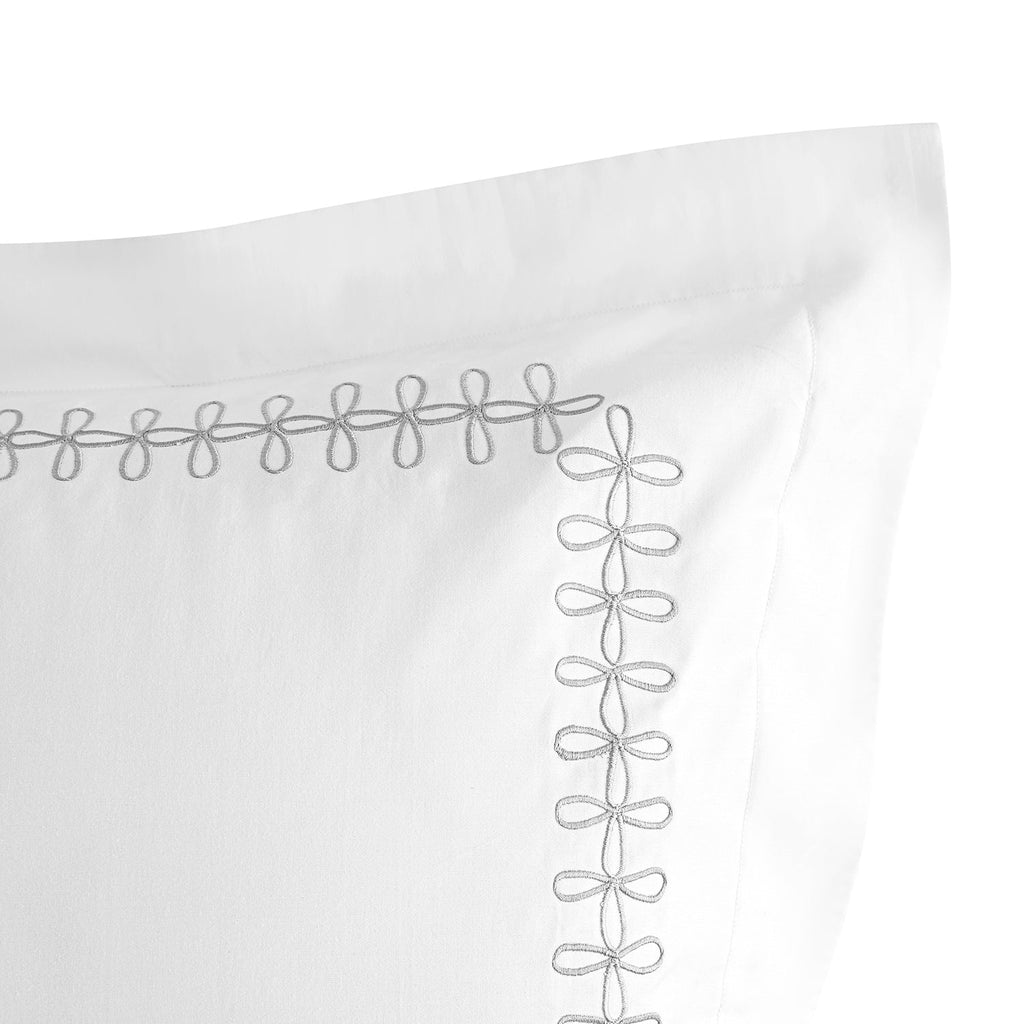 Milano Glacier Grey Knot Embroidered 600 Thread Count Cotton Sateen Kingsize Oxford Pillowcases - Pair