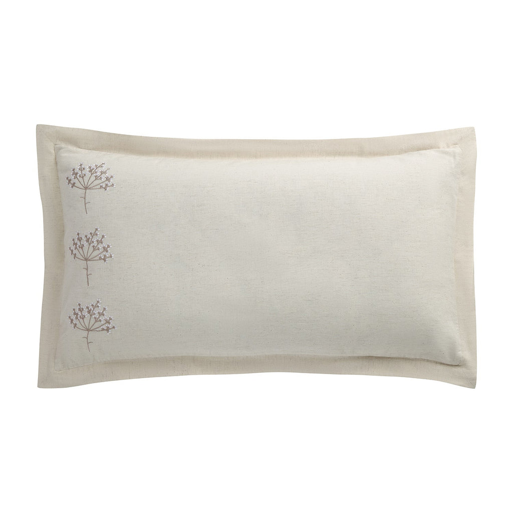 Meadow Cream Sprig Embroidered Linen Blend King Size Oxford Pillowcases - Pair