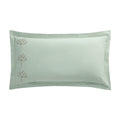 Meadow Seafoam Green Sprig Embroidered Linen Blend King Size Oxford Pillowcases - Pair