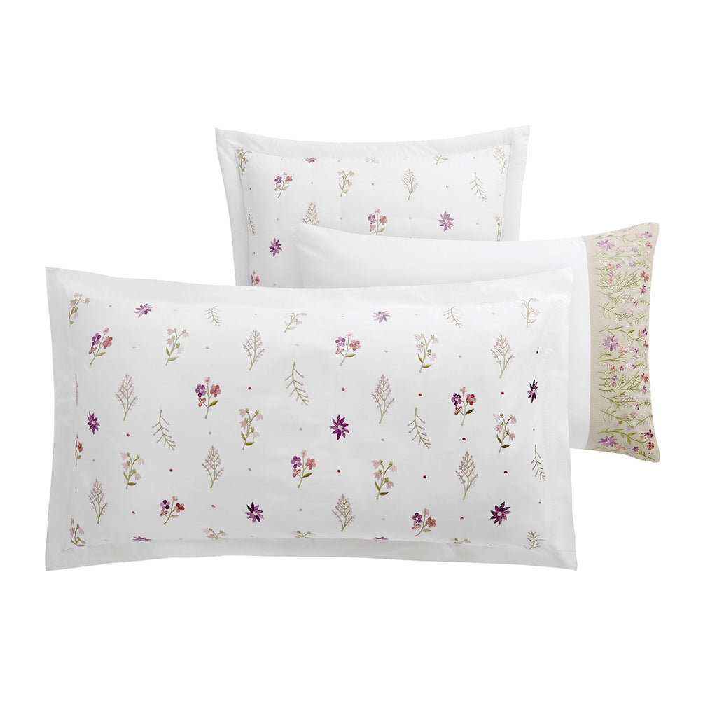 Evelyn Wildflower Embroidered 300 Thread Count Cotton Percale King Size Oxford Pillowcases - Pair
