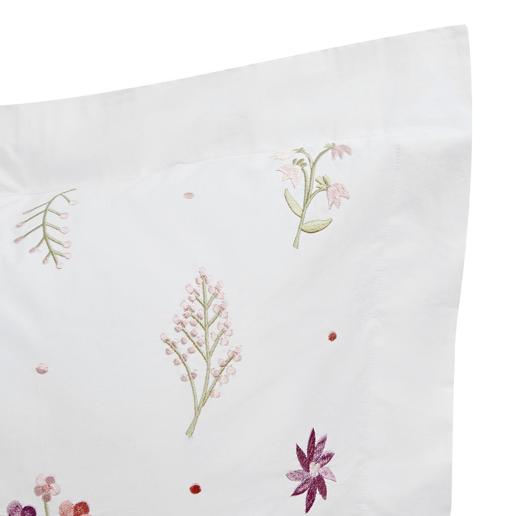 Evelyn Wildflower Embroidered 300 Thread Count Cotton Percale King Size Oxford Pillowcases - Pair