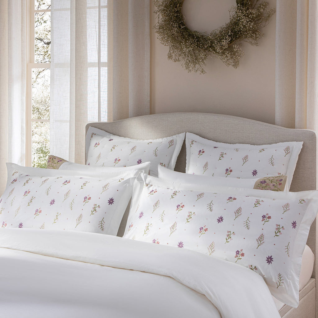 Evelyn Wildflower Embroidered 300 Thread Count Cotton Percale King Size Oxford Pillowcases - Pair